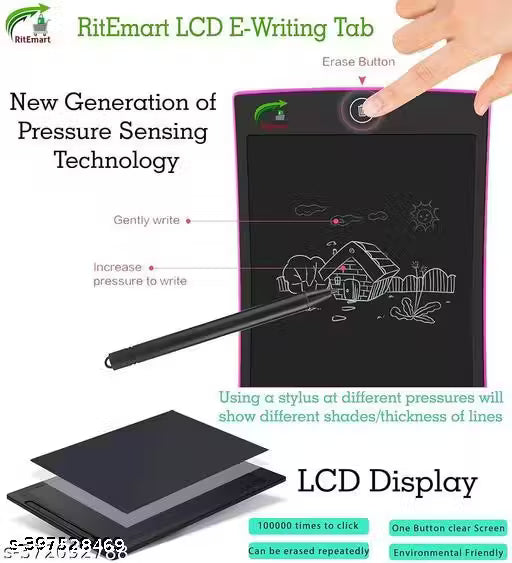 KANHA_ENTERPRISES DIGITAL paperless magic LCD SLATE & to do list NOTEPAD & TABLET SKETCH BOOK with PEN COLOR MULTILCD WRITEING SLATE FOR KIDS