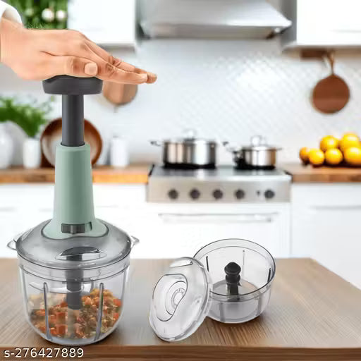Indigo 650ml Chopper Manual Chopper Large Quick & Powerful Hand Held Food Chopper to Chop & Cut Fruits, Vegetables, Herbs, Onions for Salsa, Salad, Pesto, Hummus, Guacamole (Premium) | 3 Stainless Steel Blades
