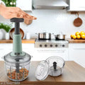 Indigo 650ml Chopper Manual Chopper Large Quick & Powerful Hand Held Food Chopper to Chop & Cut Fruits, Vegetables, Herbs, Onions for Salsa, Salad, Pesto, Hummus, Guacamole (Premium) | 3 Stainless Steel Blades