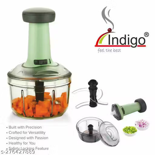 Indigo 650ml Chopper Manual Chopper Large Quick & Powerful Hand Held Food Chopper to Chop & Cut Fruits, Vegetables, Herbs, Onions for Salsa, Salad, Pesto, Hummus, Guacamole (Premium) | 3 Stainless Steel Blades